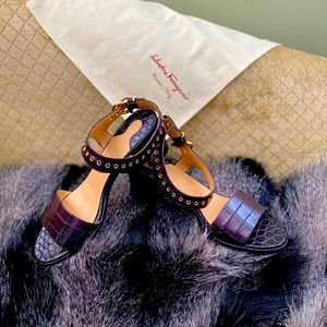 Salvatore Faragamo Nemalin 5cm Plum/Aspor Pebble woman’s sandal size 10 B